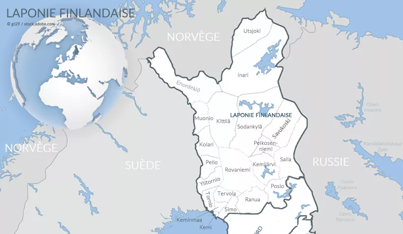 Carte des municipalités de la Laponie finlandaise