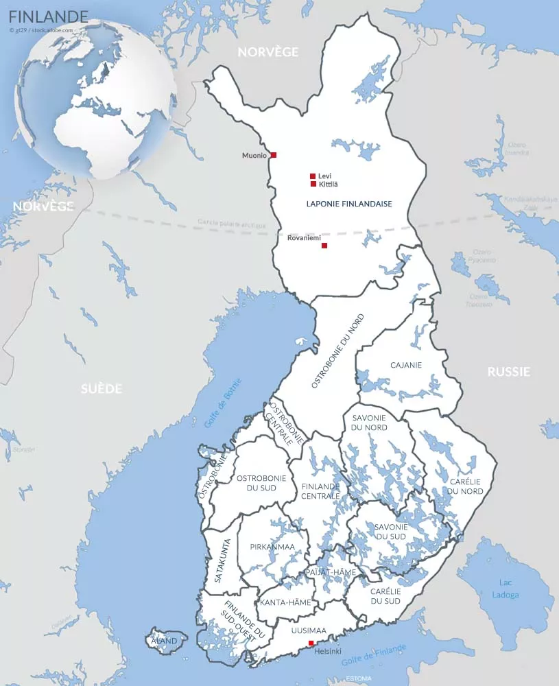 Carte des régions de la Finlande