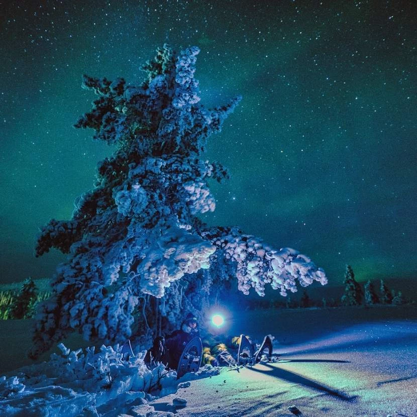 Raquettes et aurores boréales depuis Levi en Laponie