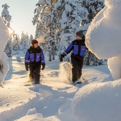 Promeande en raquettes dans la forêt à Ylläs