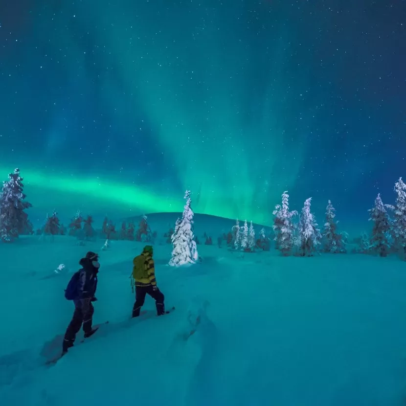 Raquettes et aurores boréales depuis Jeris en Laponie